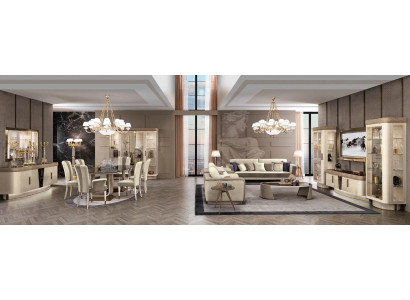 Vetrina Vetrine di lusso Vetrina Vetrine Vetrine in vetro Armadio Moderno Beige Scaffale Sideboard Nuovo